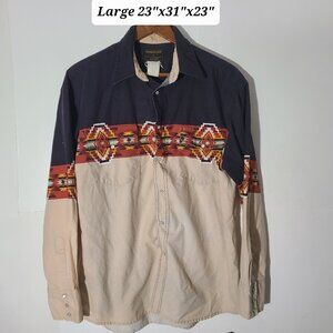 Vintage Rustler by Wrangler Aztec Pearl Snap Southwest Large Men's Shirt MadeUSA